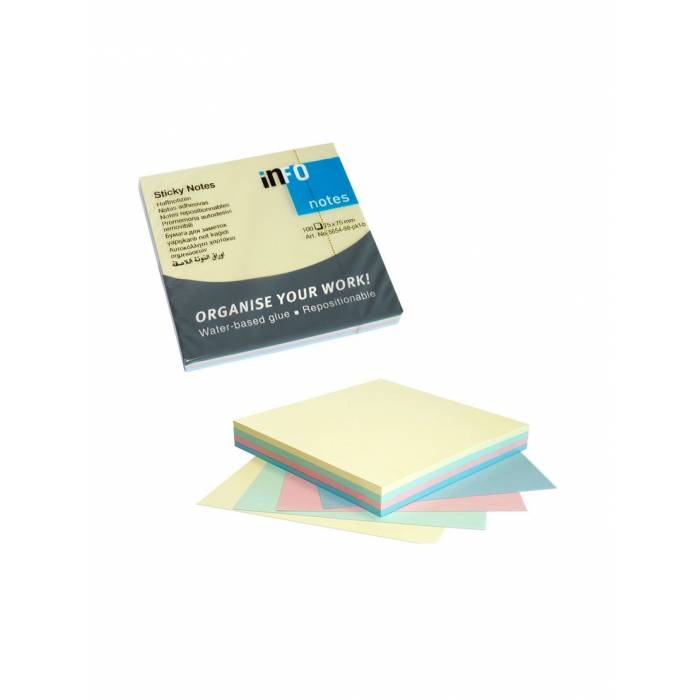 Αυτοκόλλητα χαρτάκια  INFO  75Χ75mm 4 χρωμάτων 100Φ παστέλ 5654-98
