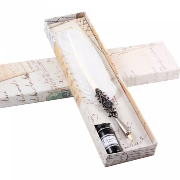FRANCESCO  RUBINATO σετ κονδυλοφόρου με φτερό άσπρο & μελάνη σε κουτί δώρου